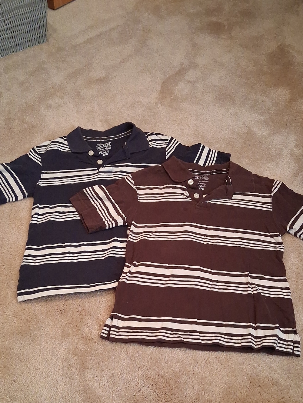 Place Boys Striped Polo Shirts in Navy & Brown